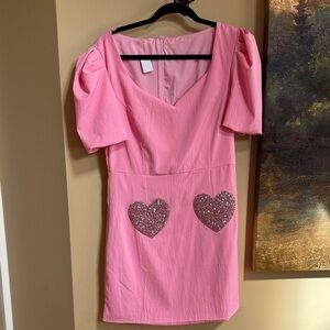 Pink Heart-Embellished Mini Dress